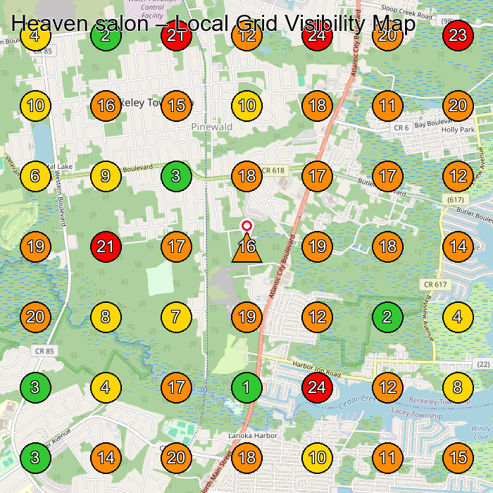 Heaven salon Hair Salon GeoGrid ranking map for Bayville NJ